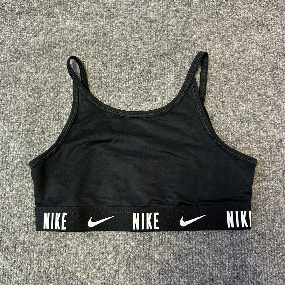 Nike Sports Bra Womens Size XS Black Logo Band Scoop Neck Athletic Gym Top